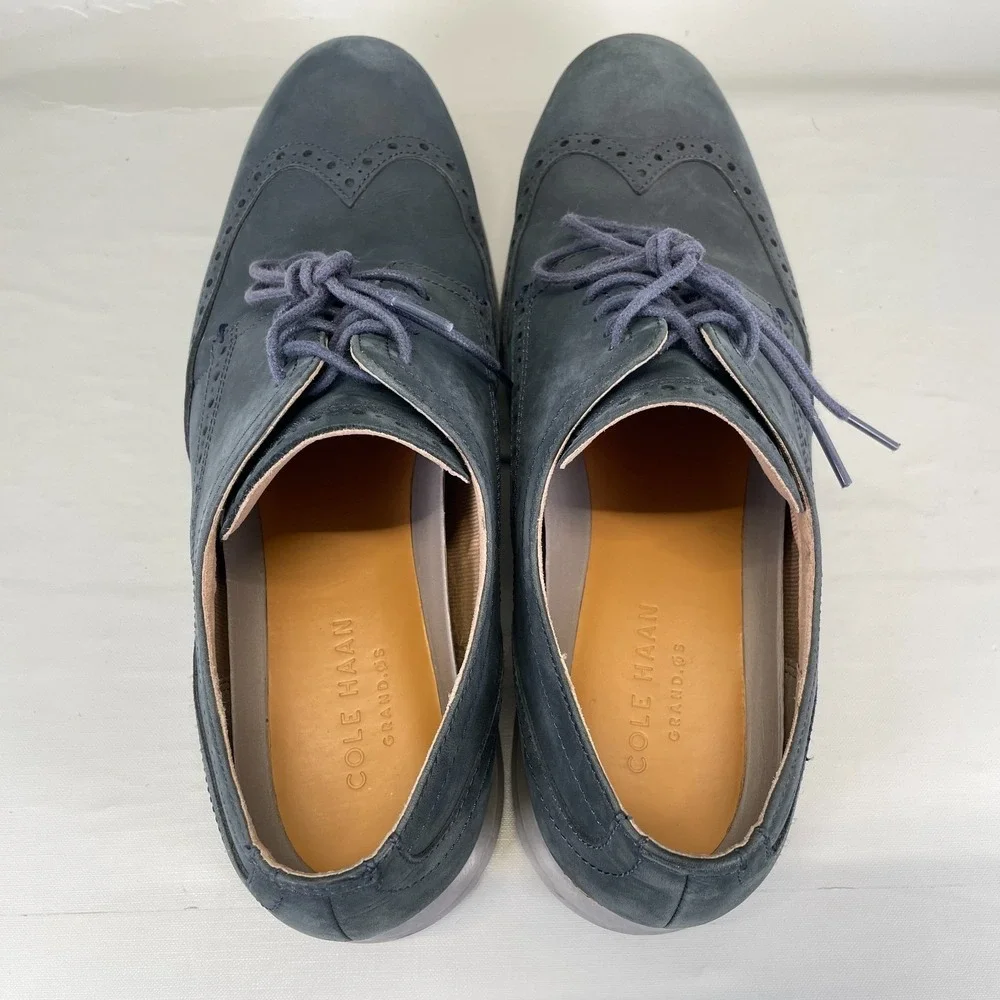 Cole Haan Original Grand Shoes Mens Size 10 M Blue Nubuck Wingtip Lace Up Oxford